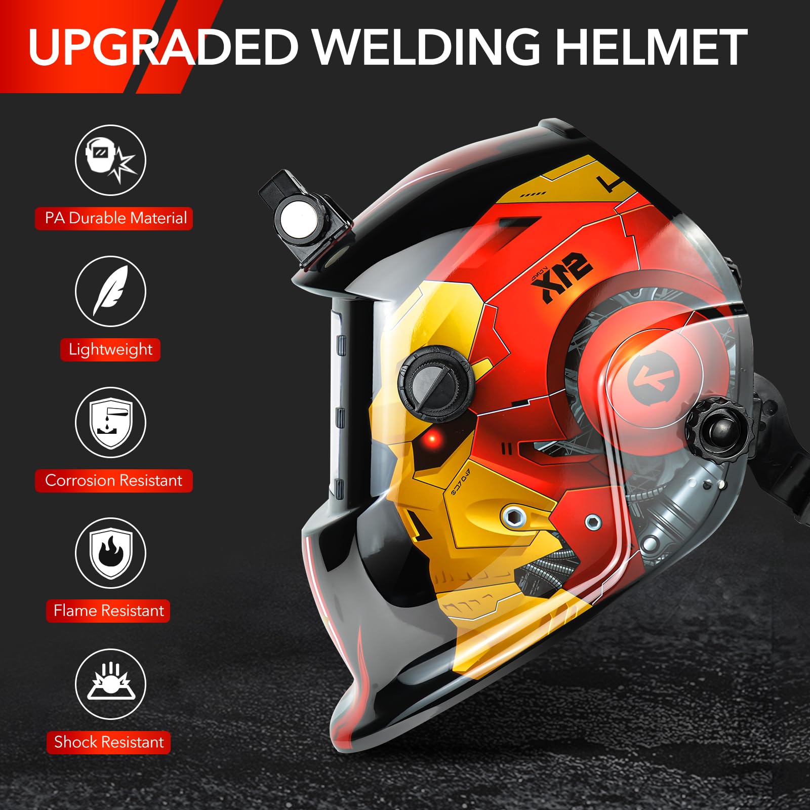 TRQWH Welding Hood Auto Darkening Welding Helmet with Light True Color 1/1/1/2 Top Optical Clarity Wide Shade 9-13 Welding Mask with Grinding Weld Helmet (KTS-HD94)