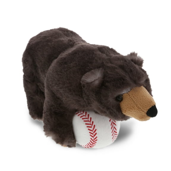 DolliBu Black Bear Stuffed Animal with Baseball Plush - Soft Plush Huggable Bear, Adorable Playtime Plush Toy, Cute Wildlife Gift, Baseball Plush Doll Animal Toy for Kids, Adults - 11 Inch