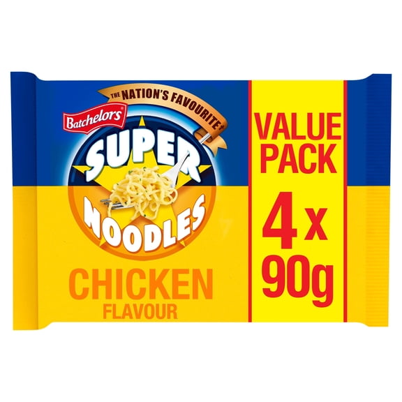 Batchelors Super Noodles Chicken 4 Pack 360G, Imported from Britain