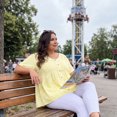 thumbnail image 3 of Agnes Orinda Women's Plus Size Gingham Tops Plaid Peplum Button Decor V Neck Short Sleeve Casual Babydoll Blouse 2X Butter Yellow, 3 of 8