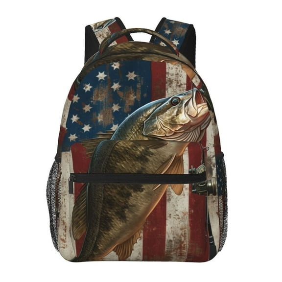 Juoritu American Flag Camo Lightweight Polyester Canvas Backpack with Laptop Compartment, Unisex, Black