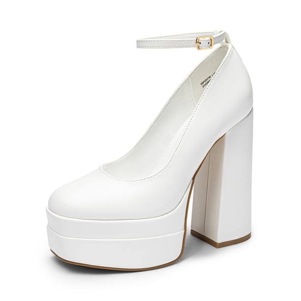 Zapatos DREAM PAIRS Tacones Plataforma con Correa al Tobillo Blancos