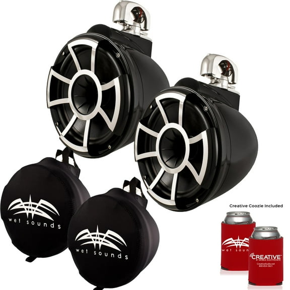 Wet Sounds REV 10 Swivel Clamp Tower Speakers with Wet Sounds Suitz speaker Covers - Black