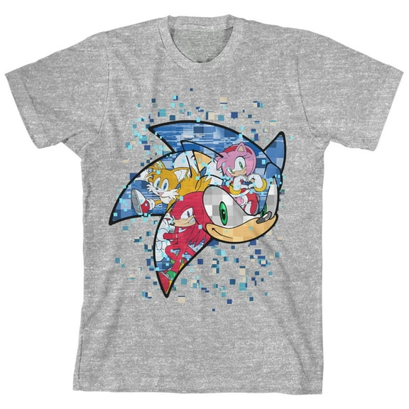 Bioworld Sonic the Hedgehog Mosaic Modern Character Art Youth Heather Gray Short Sleeve Tee-L