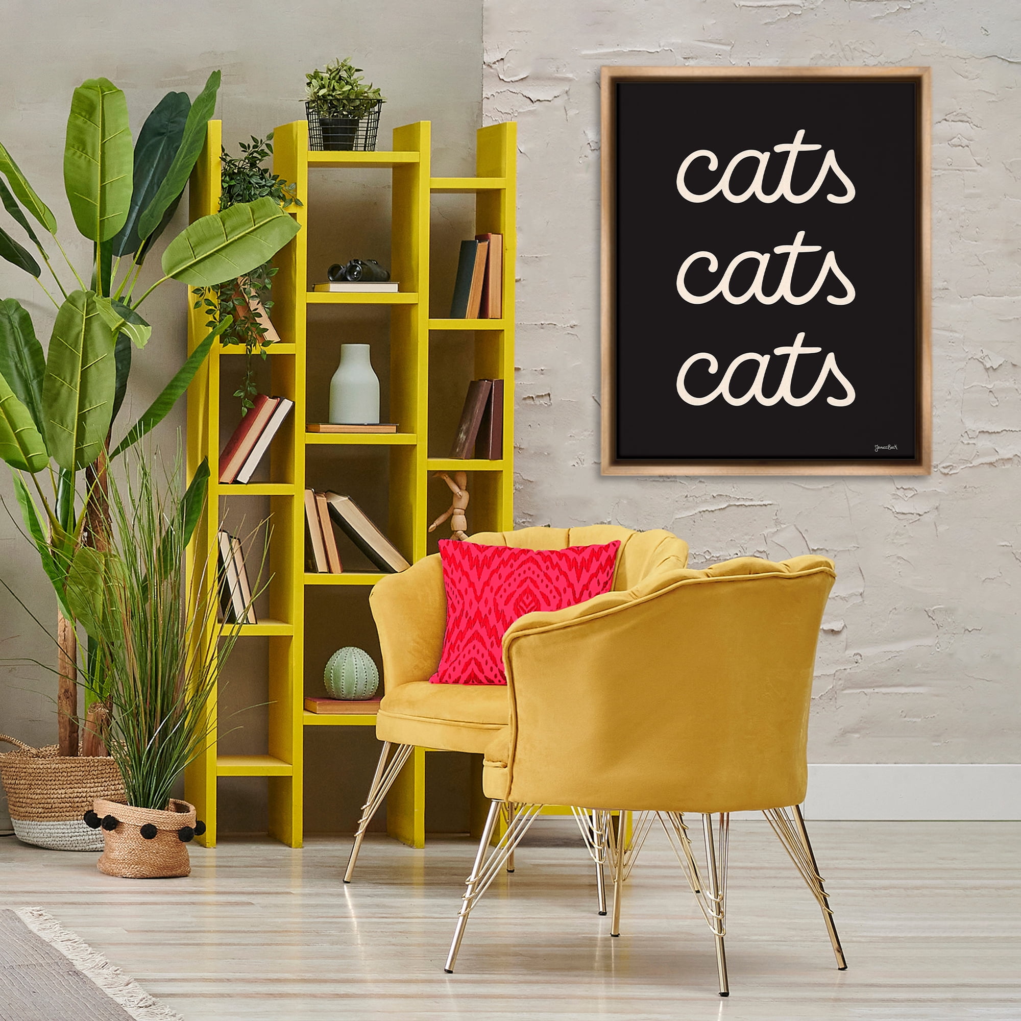 Stupell Industries Cats Repeating Typography Animals Painting Brown Floater Framed Canvas Art Print Wall Art, 25 x 31