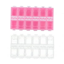 Tersarium 2pcs 12-Grid Storage Box Fake Nail Piece Storage Case Nail Art Supplies Storage Container for Home Daily Use (Pink   Transparent)