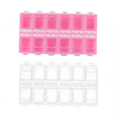 Tersarium 2pcs 12-Grid Storage Box Fake Nail Piece Storage Case Nail Art Supplies Storage Container for Home Daily Use (Pink   Transparent)