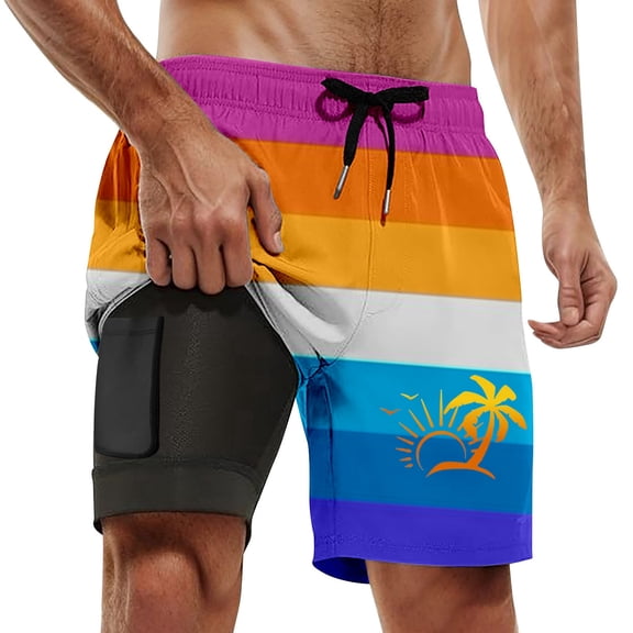 ibiyuan Men's Swim Trunks with Compression Liner Quick-Dry Mens Bathing Suit Drawstring Beach Board Shorts Pockets Breathable Colorful Swimwear for Men,Hot Pink-D