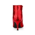thumbnail image 2 of BLISSFUL STEP Women's Glitter Pointed Toe Stiletto Heels Ankle Boot Red 6, 2 of 7