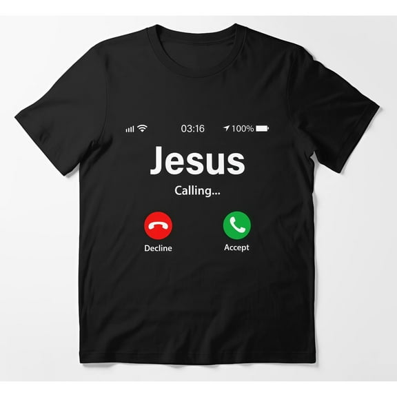 Inspirational Graphic Tee,Tops Has "Jesus Calling..." Text with Call Interface Design, Round Neck Regular Fit T - shirts, Size(S - 5XL)