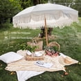 thumbnail image 5 of Boho Fringe Umbrella Outdoor Patio, 6.5ft UPF50+ Picnic Umbrella with Tassels with Steel Pole and Push Button Tilt, Antique White, 5 of 8