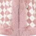 thumbnail image 4 of Umfun Women's Checkered Velvet Faux Fur Trim Cape Wrap Short Winter Shawl Outerwear with Pearl Toggle Closure and Cozy Cuffs for Party Casual Holiday, 4 of 7
