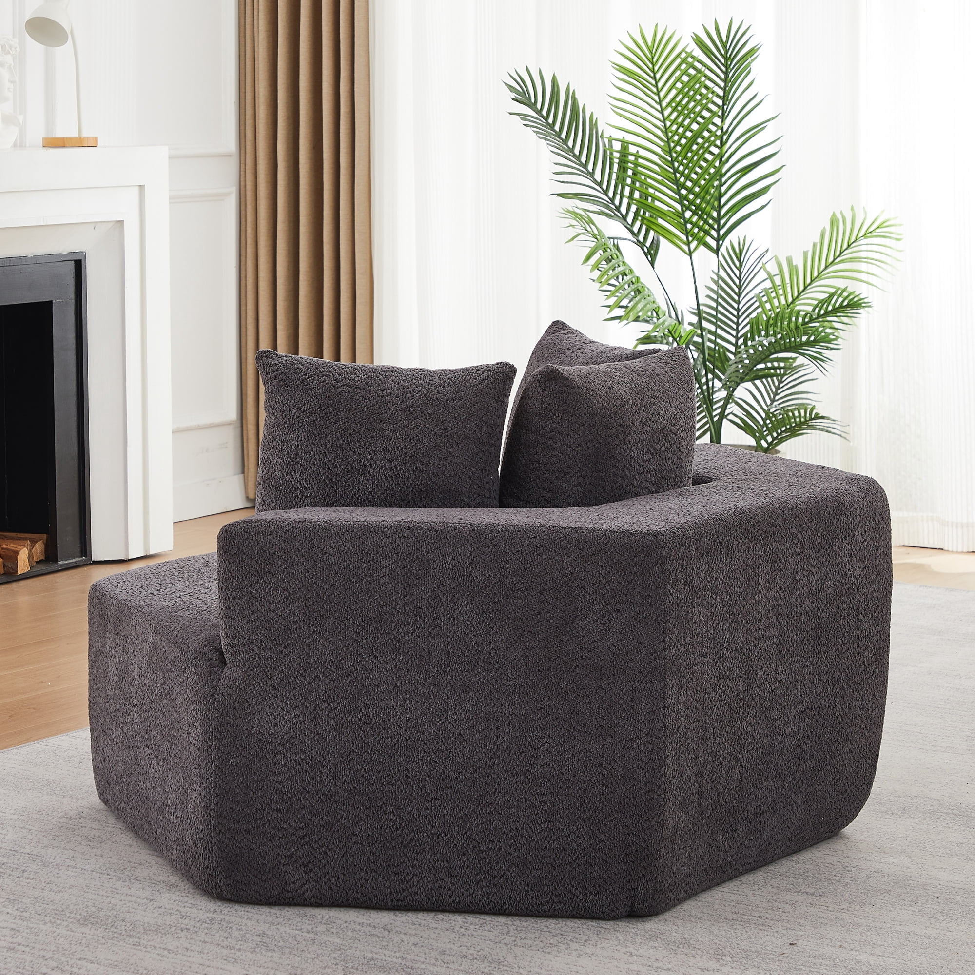 Leumius 54-inch Modern-style Hexagonal Single Lounge Chair, Chenille-Upholstered Sofa for Lounges, Game Rooms, Living Rooms and Bedroom Grey