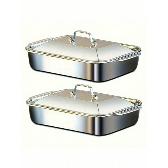 2-Piece Stainless Steel Baking Sheet Set with Lid, Non-Stick Oven Pan for Bread & Seafood