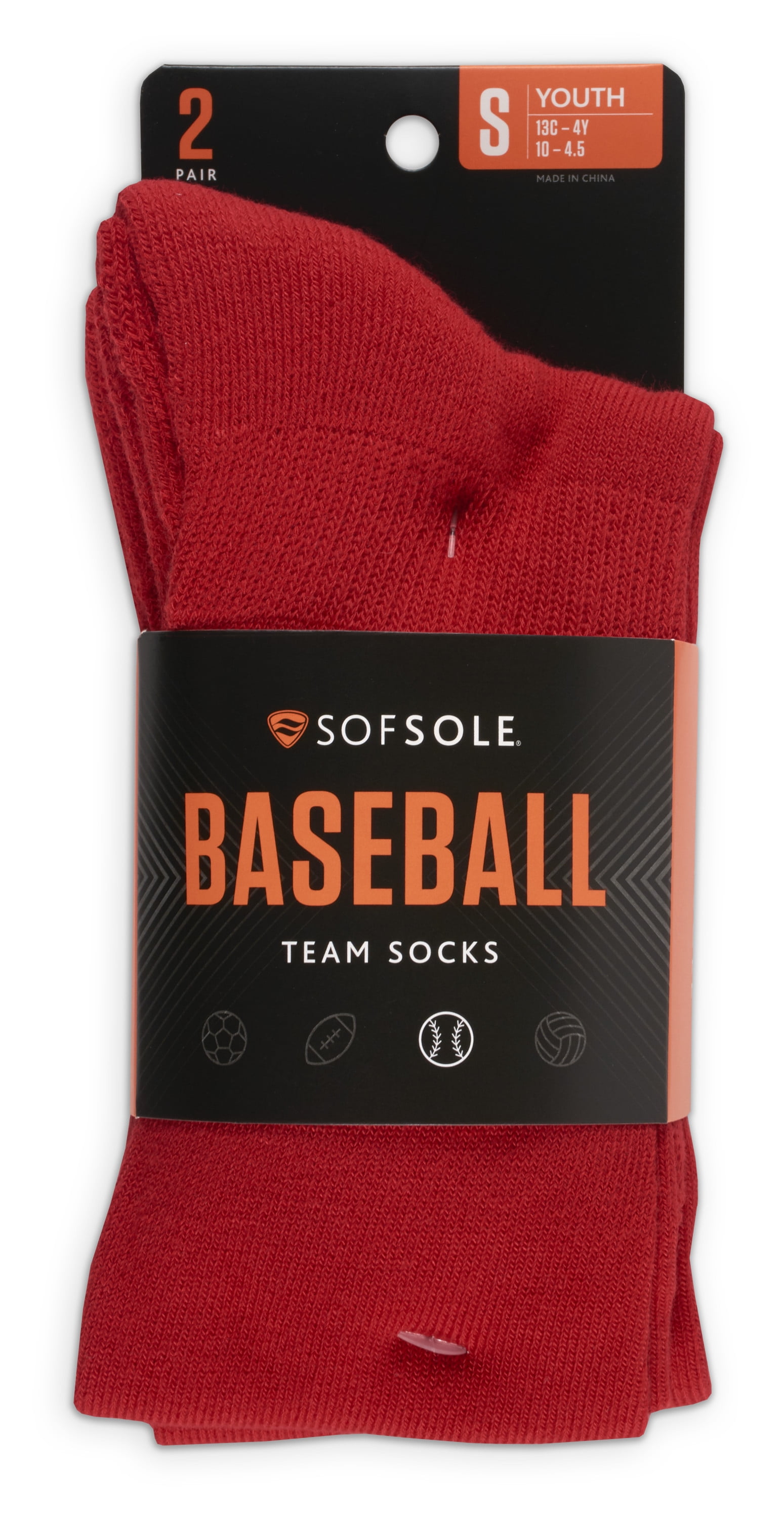 Sof Sole® over-the-Calf Baseball Socks 2-Pack Red, Youth Small 13C-4Y