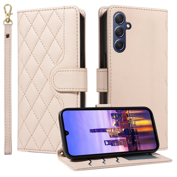 Phone Case for Samsung Galaxy A16 5G Wallet PU Leather Case with Card Slots Kickstand Shockproof Magnetic Flip Cell Phone Cover, Almond