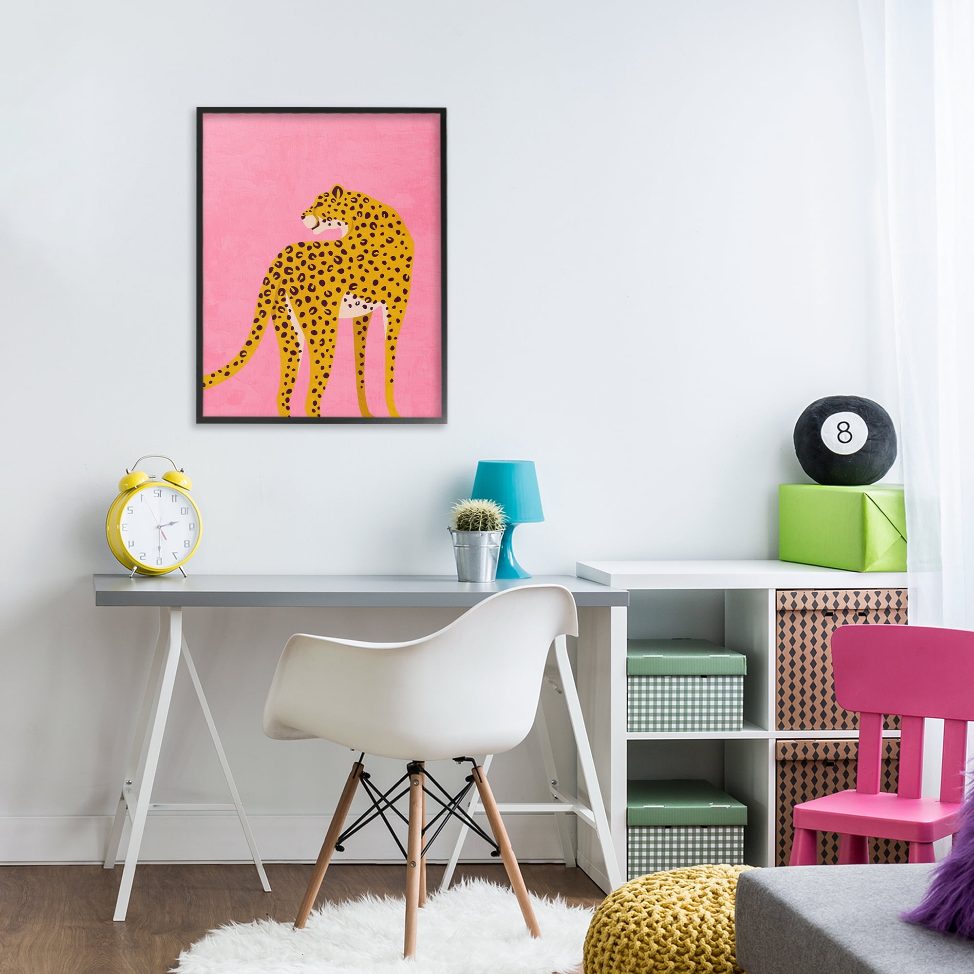 Stupell Industries Leopard on Pink Serenade Black Framed Giclee Art, design by Kim Allen