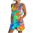 thumbnail image 2 of DDAPJ pyju Womens Suspender Jumpsuits Shorts 2024 Fashion Tie Dye Print Sleeveless Short Overalls Loose Casual Wide Leg Rompers with Pockets monos elegantes cortos para mujer Multicolor#1 L, 2 of 5