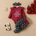 thumbnail image 2 of Valentines Baby Girl Outfit Love Print Long Sleeve Bubble Romper Top Pants 2 Piece Sets Baby Girl Outfit for Boys Girls 12-18 Months, 2 of 7