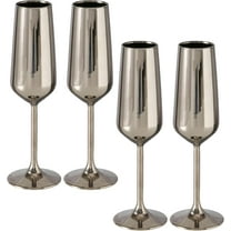 Modernist Home Long Stem Champagne Glasses, Set of 4, 7 Fl. Oz. Premium Lead-Free Glassware Set, Metallic Silver, (207 ml) Dishwasher Safe, Flutes