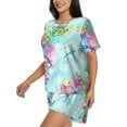 thumbnail image 2 of Kdxio Dragonfly Floral Print Pajamas Sets for Women Short-Sleeved Pjs with Lounge Shorts Two Piece Sleepwear S-4XL, 2 of 8
