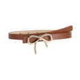 thumbnail image 2 of sunsanly Women Belt Solid Color Metal Bowknot Decorated Imitation Leather Strap Belt Adjustable Holes Slim Waistband, 2 of 8