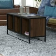 thumbnail image 3 of Household Essentials Jamestown TV Stand Coffee Table with Square Cube Storage Compartments Mid Century Walnut Wood Grain and Black Metal, 3 of 13