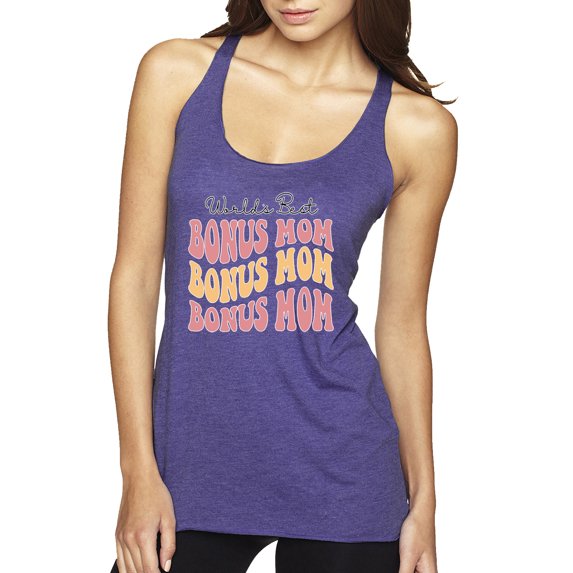 Wild Bobby, World's Best Bonus Mom Mother's Day Tri-Blend Racerback Tank Top, Purple Rush, Large
