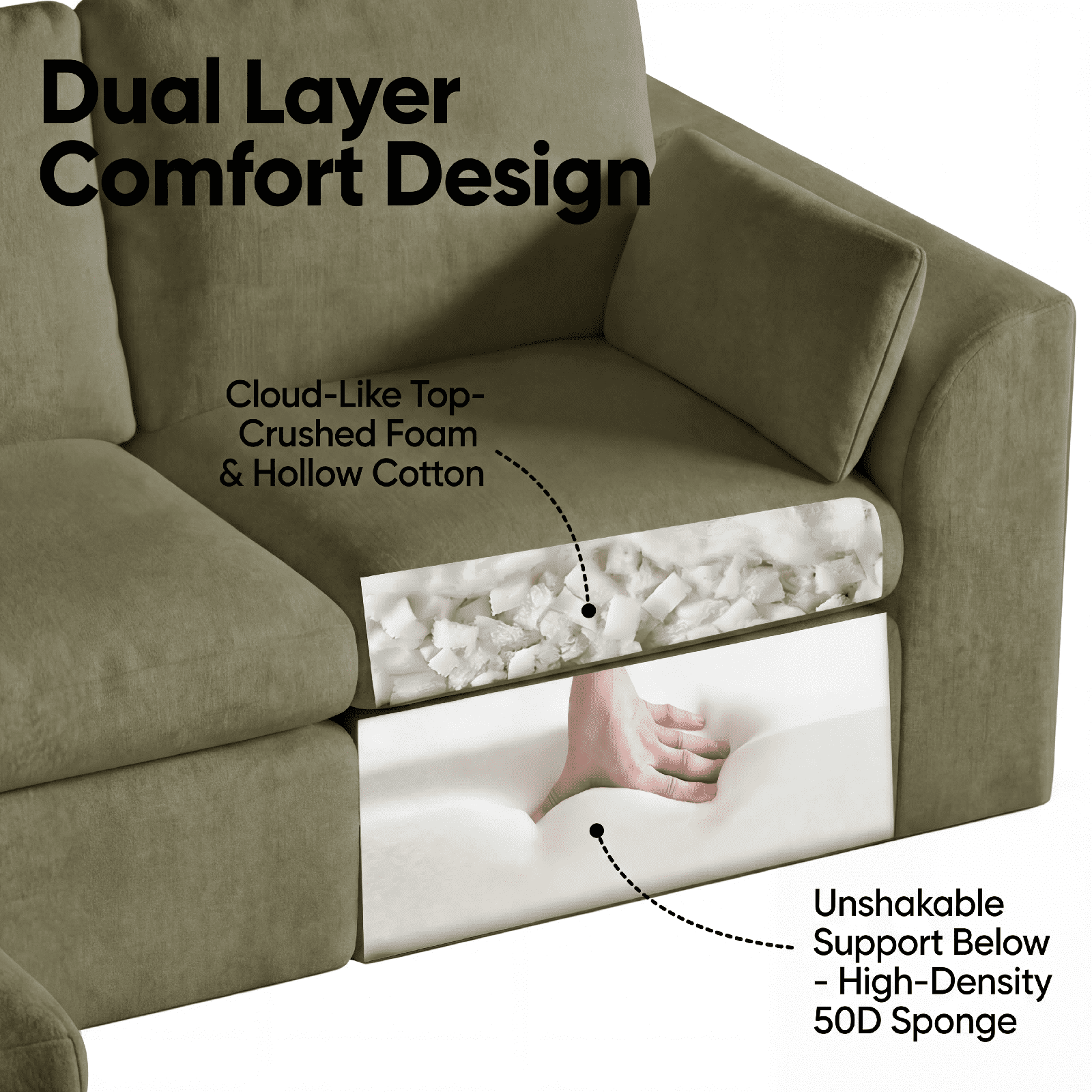 Cubente 108" Cloud Sectional Couch, Boneless Couch, L Shaped Couch with Ottoman, Chenille Modular Sofa for Living Room