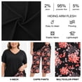 thumbnail image 3 of UNEEI Plus Size Pajamas Set for Women,2 Piece Loungewear Set Floral Sleepwear for Spring Summer Fall,Soft Lightweigh V Neck Short Sleeve Top and Capri Pants, 3XL Black, 3 of 7