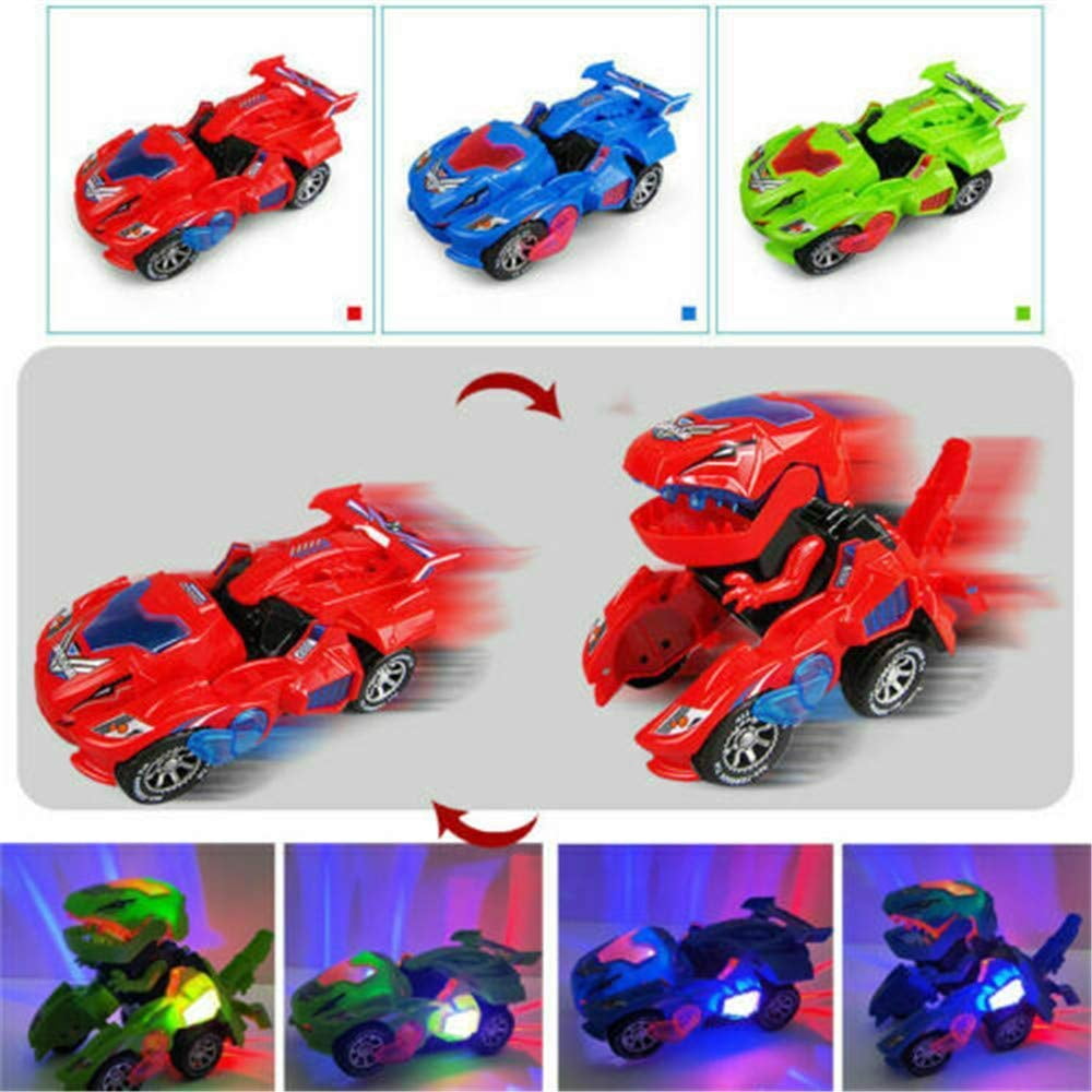 Transforming Dinosaur LED Car Robot Vehicle With Light Sound Kids Toy Xmas Gift&