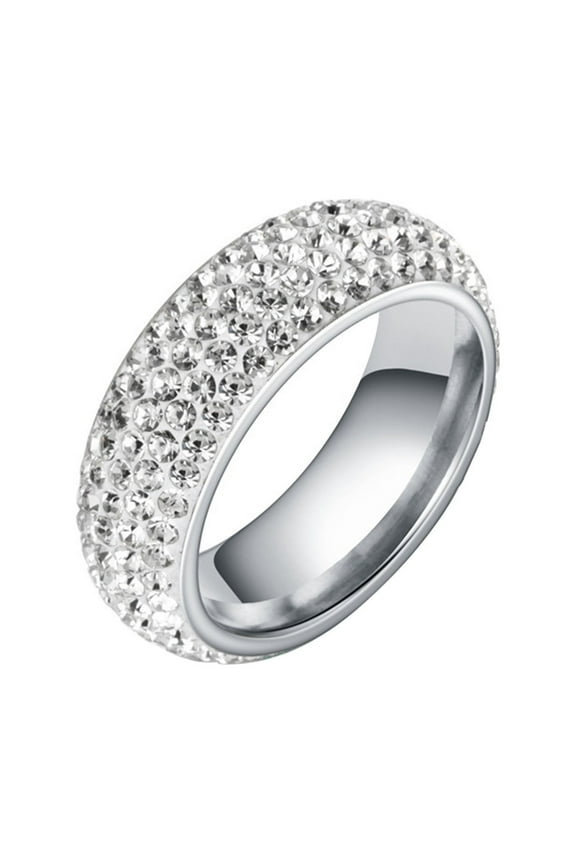 CILENON Christmas Gifts Pinky Ring Hip Hop Bling Ring Female Stainless Steel Wedding Engagement Rings for Women Men Jewelry(Silver,8)