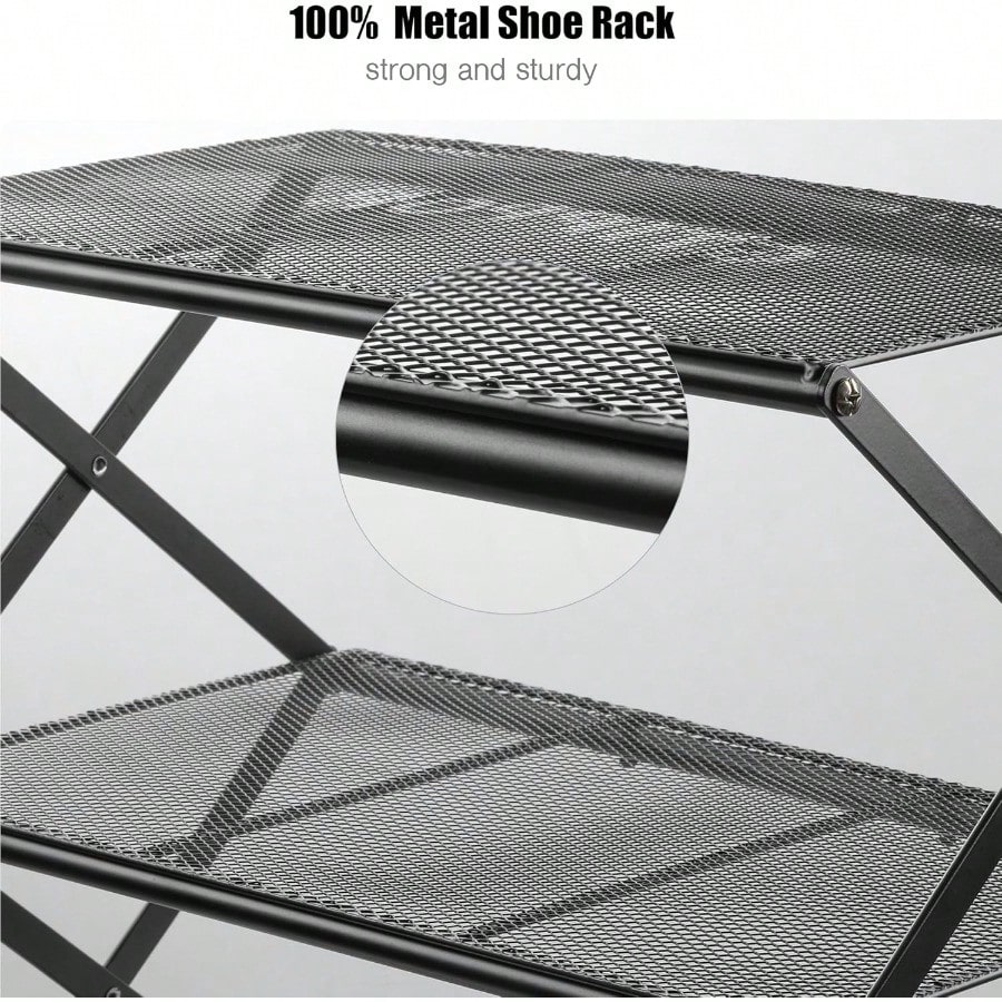 Shoe Rack For Entryway 4 Tier Foldable Shoe Rack Without Assembly Collapsible Metal Shoe Organizer Folding Shoe Storage Rack For Door Living Room Black
