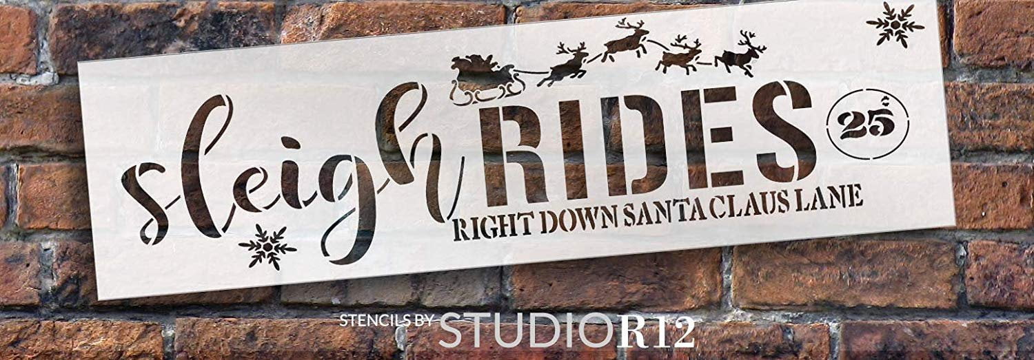 Sleigh Rides Stencil with Reindeer by StudioR12 25 Cents Santa Claus