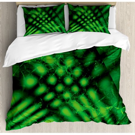 Lime Green Duvet Cover Set Psychedelic Abstract Blurry Shade