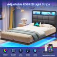 thumbnail image 3 of Floating Bed Frame Twin Size with LED Lights and Charging Station, Twin Platform Bed Frame with Headboard, Rustic Upholstered Beds for Bedroom, No Box Spring Needed, Gray, 3 of 9