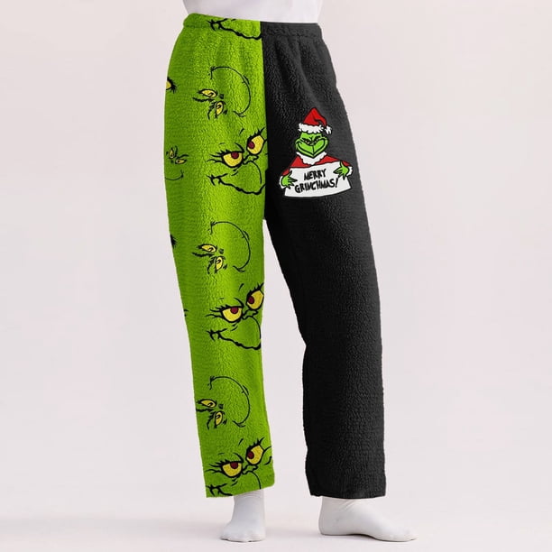Pijama navideño de Grinch - Pijama a juego de Grinch. Pijama holgado de franela con estampado navideño para mujer, cómodo y afelpado. Pijama navideño a juego de Grinch para toda la familia.