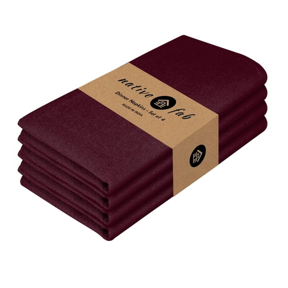 Native Fab Cloth Napkins Set of 4, 100% Cotton, Washable, Reusable Dinner Cloth Napkin 17x17 inches, Table Linen Decor for Dinner, Celebrations, Wedding, Events, Burgundy