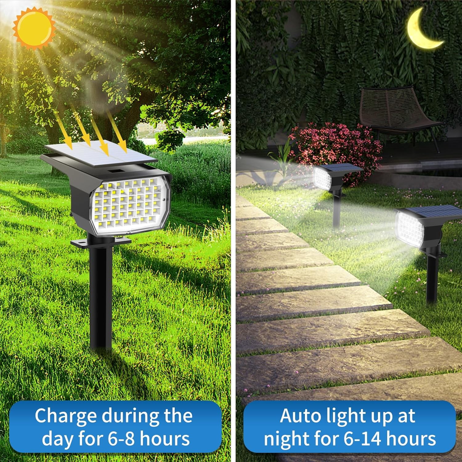 Solar Lights Outdoor, 6 pack, 3 Modes, 2-in-1 Auto On/Off, Waterproof Landscape Solar Spotlights for Yard, Garden, Wall, Pathway - Cool White