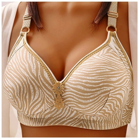 

Fabiurt Women s Bra Large Size Non Steel Ring Thin Cup Three Button Camouflage Underwear Gathered Side Closure Comfortable Breathable Non Bra Beige