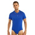 thumbnail image 3 of JanJean Justaucorps à Manches Courtes pour Hommes Col Rabattu une Pièce Chemise Justaucorps sous-Vêtement Bleu TG, 3 of 7