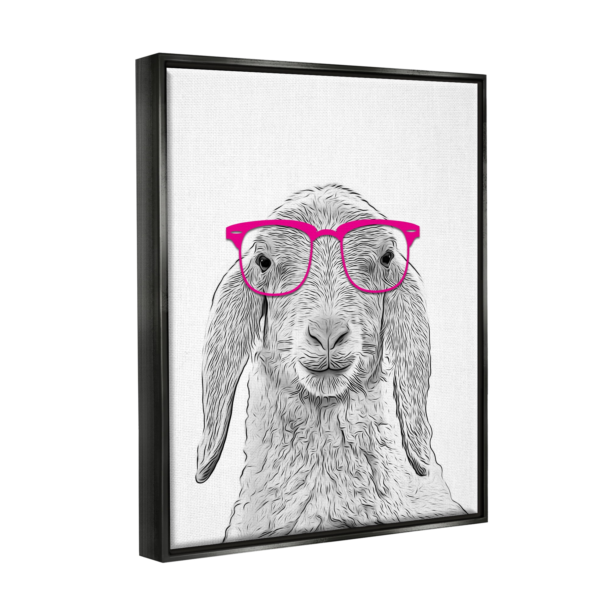 Stupell Industries Farmhouse Sheep Pink Glasses Animals & Insects Painting Black Floater Framed Art Print Wall Art
