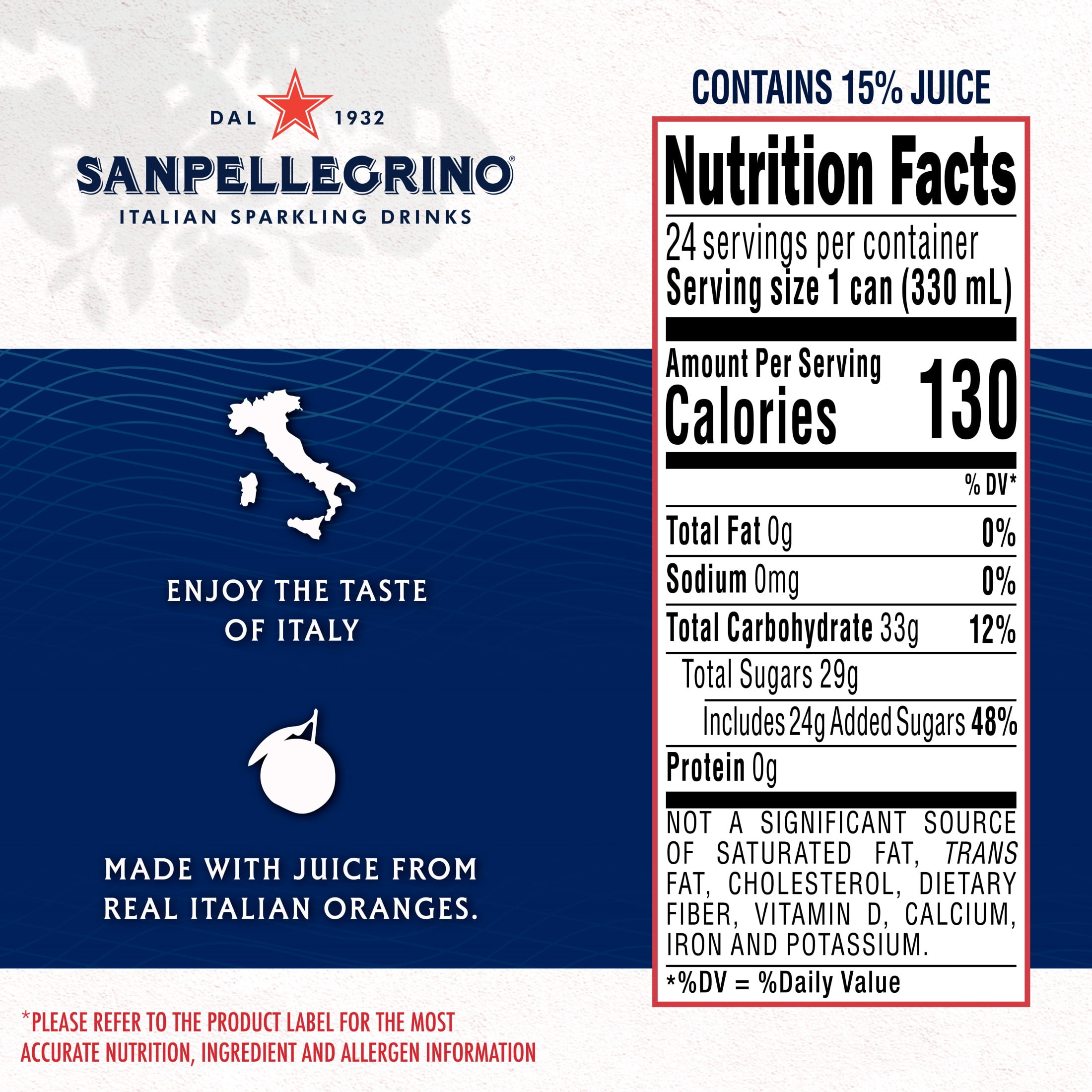 Sanpellegrino Italian Sparkling Drink Aranciata Rossa, Sparkling Orange and Blood Orange Beverage, 24 Pack of Cans