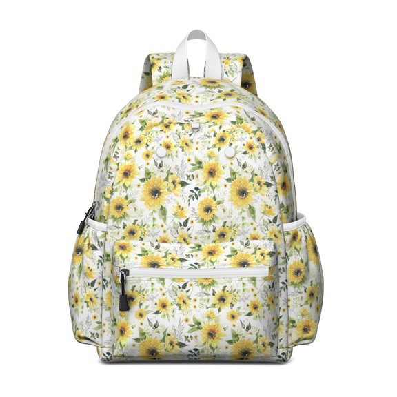 White Sunflower Backpack for School,Cute School Bag,Schoolbag with Adjustable Shoulder Straps & Padded Back,13.4"x11"x4.7"