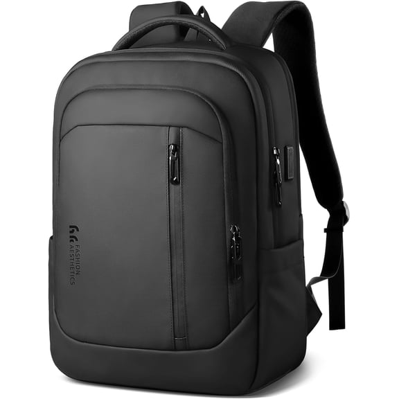 HEROIC KNIGHT Travel  Backpack with USB Charging Port for Men,  Waterproof Computer Bag Fits 17inch Laptop for Work Business- Black