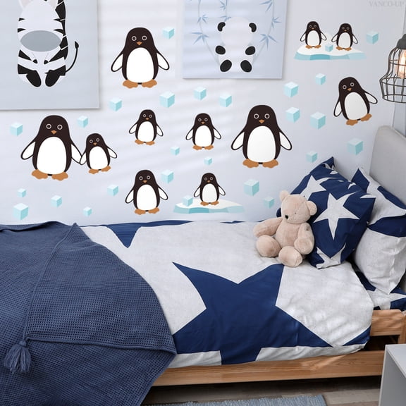 Cute Bedroom Living Room Home Background Decoration Wall Sticker Self Adhesive Penguin Pattern Pvc Wall Stickers