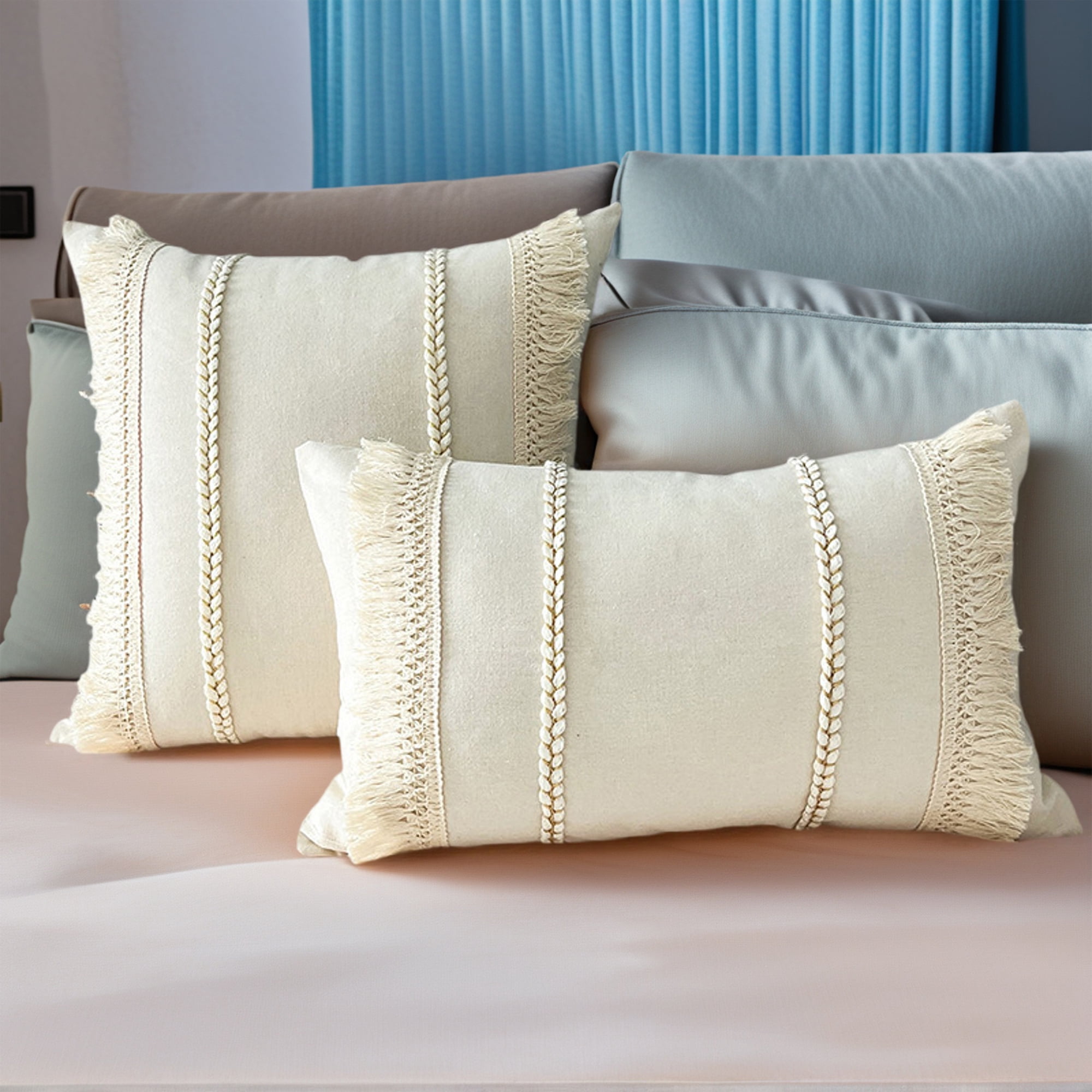 Unique Bargains 4 Pcs Boho Modern Textured Pillow Cover Beige/Yellow 18" x 18"