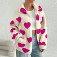 thumbnail image 5 of WTOBBY Women's Loose Winter Cardigan with Long Sleeve, Zipper Front, Solid Color, and Heart Print Plush Jacket,Hot Pink L, 5 of 5