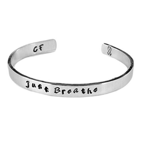 Just Breathe - Hand Stamped 1/4-inch Bracelet - Cystic Fibrosis Awareness