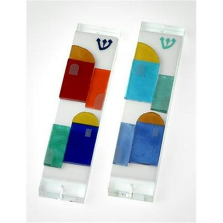 Judaica Kingdom SF-MZ-3028-2 Handmade Glass & Stained Glass Mezuzahs - City of Jerusalem Mezuzah Pastels Add